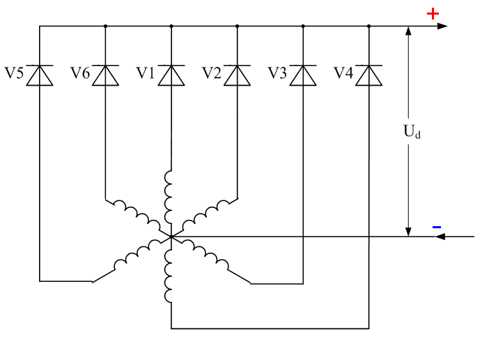 Six diode full-wave rectifier (non-bridge)