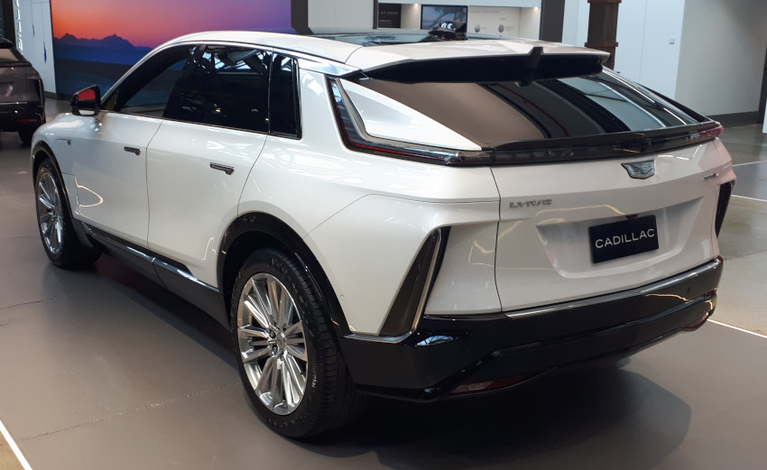 Lyriq in White, rear quarter view