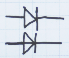 Hollow diode symbols, the lower with a horizontal line through it.
